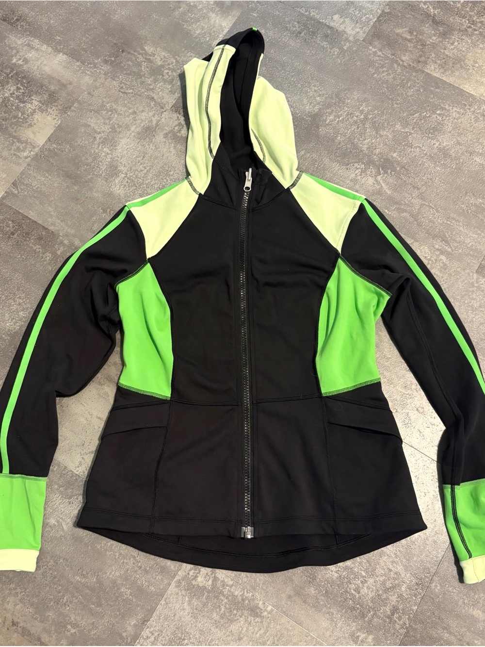 lululemon athletica Black Hooded Studio Surf Jacket with Green Accents
